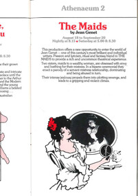 Theatre brochure  advertisement, The Maids (play) By Jean Genet performed at the Athenaeum Theatre commencing 18 August 1980