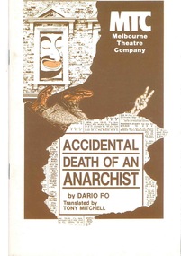 Theatre Program, Accidental Death of an Anarchist (play) by Dario Fo performed at the Athenaeum Theatre commencing 2 February 1983