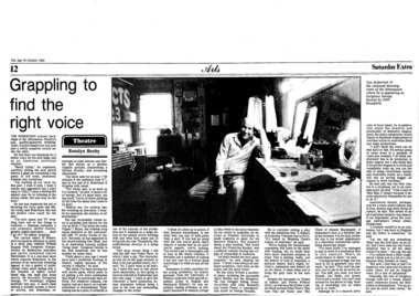 Newspaper article, Fifteen Rounds with Gorgeous George (one-man show) by Garrie Hutchinson performed by Tim Robertson at the Athenaeum Theatre commencing 3 October 1985