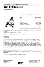 Theatre program, The Celebrated (play) by Stephen Gard performed at the Athenaeum Theatre 2 commencing 28 November 1985