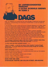 Theatre Program, Dags by Debra Oswald performed at the Athenaeum Theatre 20th September 1988