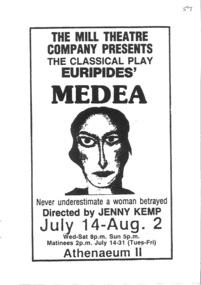 Theatre Program, Medea (play) by Euripides performed at the Athenaeum Theatre 2 commencing 5 June 1987