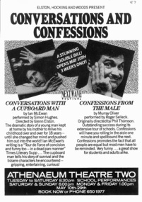 Theatre Program, Conversations & Confessions (play) by Elston Hocking and woods performed at the Athenaeum Theatre II commencing 10 May 1988