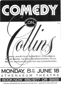 Theatre Program, Comedy on Collins (variety show}performed at the Athenaeum Theatre on 18 June 1990