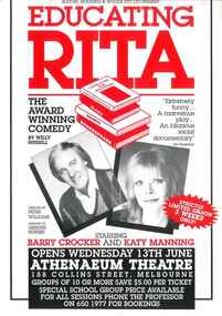 Theatre Program, Educating Rita (play) By Willy Russel performed at the Athenaeum Theatre commencing 13 June 1990