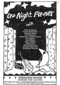 Theatre flyer, One Night Forever (variety concert) performed at the Athenaeum Theatre on 31 July 1988