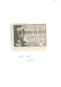 Newspaper Advertisement, Ben Elton: Stand up Comic (comedy) by Ben Elton to be performed at Athenaeum Theatre 21 August 1994