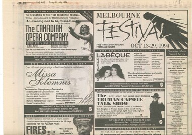 Theatre Advertisement, The Truman Capote Talk Show by  Bob Kingdom performed at Athenaeum Theatre Two, Melbourne commencing 18 October 1994