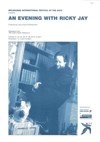 Theatre Poster, An Evening with Ricky Jay (magic)by Jerry Crevat Entertainment performed at Athenaeum Theatre Two, Melbourne commencing 21 October 1995
