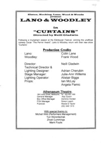 Theatre Flyer, Curtains (comedy) directed by Neill Gladwin performed at Athenaeum Theatre Two, Melbourne commencing 28 March 1995