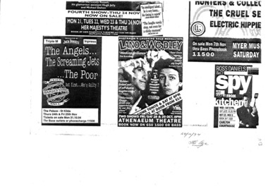 Newspaper Advertisement, Lano and Woodley (comedy)Directed by Neil Gladwin performed at Athenaeum Theatre commencing 28 October 1994