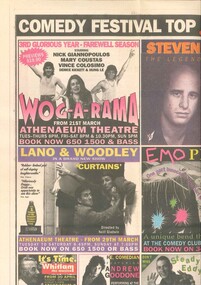 Newspaper Advertisement, Wog-A-Rama (play) commencing 21 March 1995 at Athenaeum Theatre with Mary Coustas and Nick Giannopoulos