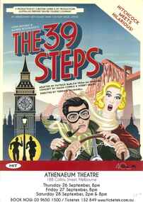 Theatre Poster and Theatre Flyer, The 39 Steps (comedy) performed at Athenaeum Theatre commencing 26 September 2014