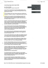 Newspaper article, Corpus Christi (play) performed at Athenaeum Theatre Two commencing 17 January 2001