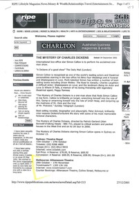 Newspaper article, The Mystery of Charles Dickens (play) performed at Athenaeum Theatre commencing 29 October 2002