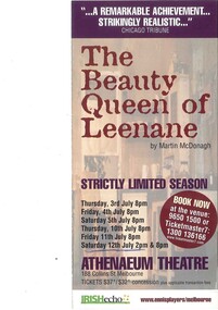 Theatre Flyer, The Beauty Queen of Leenane (play) performed at Athenaeum Theatre Two commencing 3 July 2003