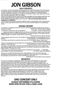 Theatre Flyer, Jon Gibson (musician) performance on September 4 1988