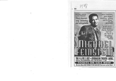 Newspaper Advertisement, Nice Work If You Can Get It (music) by Michael Feinstein performed at Athenaeum Theatre commencing 4 July 1996