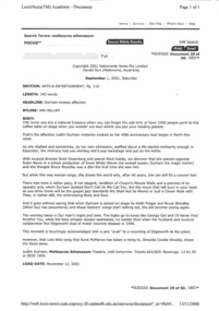 internet printout, Judith Durham's 40th Anniversary Celebration (music) performed at Melbourne Athenaeum Theatre November 2001