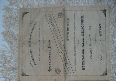 Theatre program, Programme of entertainment [tableaux vivant] in aid of Convalescent Fund of the Sick Children’s Hospital and the Episcopalian Church Upper Macedon, 9-10 October 1884, 1884