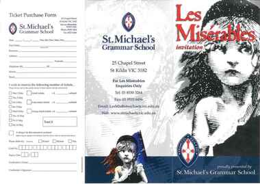 Theatre Flyer, Les Miserables (musical theatre) performed by St Michael's Grammar School May 2001