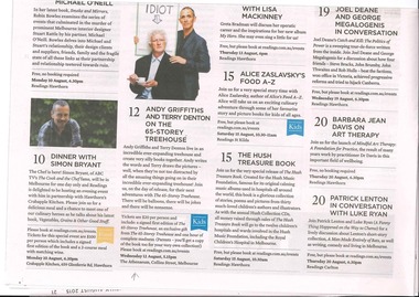 Newspaper article, Andy Griffiths, Terry Denton and The 65-Storey Treehouse (book launch) held at the Athenaeum on 12 August 2015 by Readings