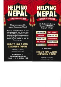 Theatre Flyer, Helping Nepal Comedy Fundraiser (comedy) performed at Athenaeum Theatre on 5 June 2015