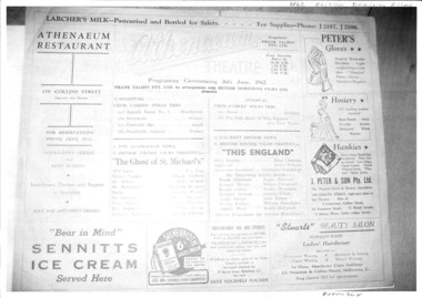 Reproduction of theatre program, The Ghost of St. Michael's (Film 1941) plus This England (Film 1941) screened at Athenaeum Theatre 26 June 1942
