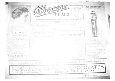 Reproduction of theatre program, The Lilac Domino (film 1937) plus Action for Slander (film 1938) screened at Athenaeum Theatre on 4 March 1938