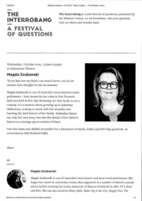 Web page, Magda Szubanski speaking at Athenaeum Theatre as part of The Wheeler Centre program on 7 October 2015