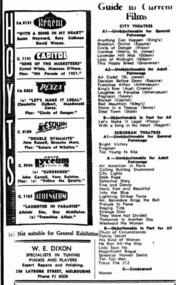 newspaper advertisement, Laughter in Paradise (film 1951) screened at Athenaeum Theatre 1952