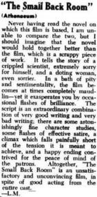newspaper article, The Small Back Room (original title)/Hour of Glory (1949 film) screened at Athenaeum 1950
