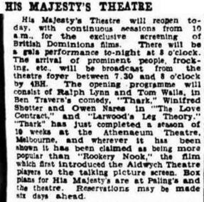 Newspaper article, Thark (film) screened at Athenaeum Theatre - The Courier-Mail 3 March 1934
