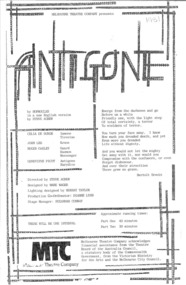 Theatre Progam, Antigone (play) performed by Melbourne Theatre Company commencing 1 July 1981 at Melbourne Athenaeum 2