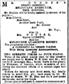 Newspaper Article, Mr Buddee's Grand Concert performed at Melbourne Athenaeum on 25 November 1876