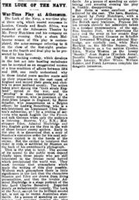 Newspaper Article, The Luck of the Navy (play) performed at Melbourne Athenaeum Theatre - review The Age 18 June 1928