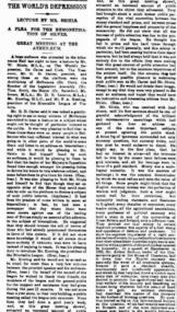 Newspaper Article, The World's Depression, Its Cause and Cure lecture by Mr. W. Shiels at Melbourne Athenaeum Hall  - The Age 19 June 1894