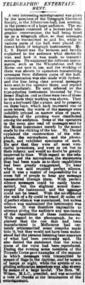 Newspaper Article, Telegraphic Entertainment – 1 August 1878 – lecture and telegraphic conversazione held at Melbourne Athenaeum Hall on 1 August 1878