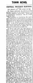 Newspaper Article, Dr. Hearn at The Melbourne Athenaeum Hall re Central Province Election spoke on 20 August 1878