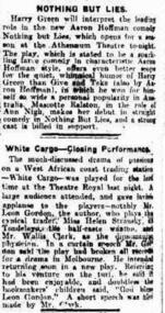 Newspaper Article, Nothing But Lies (farce) performed at Melbourne Athenaeum Theatre on 18 September 1926 - Age, Saturday 18 September 1926