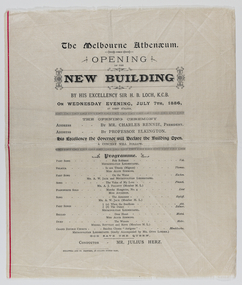 Programme - Program, Silk Program, Opening of the New Building, July 7th 1886, 7 July 1886