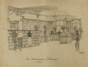 Drawing - Sketch, The Athenaeum Library, 1936