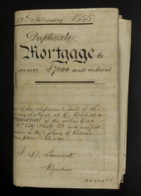 Legal record, Early copy, "Mortgage to secure 7000 pounds and interest.", 1855