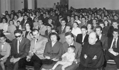 Photo, Happy audience at the Slovenian cultural performance, 1955