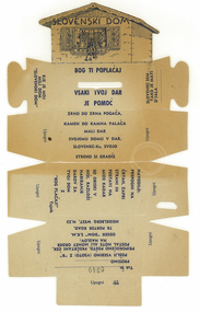 Flat, unfolded money box, Money box for collecting donations for the Slovenian Dom 1957, 1957