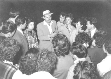 Photo of Slovenian migrants arriving to Port Melbourne, President of Slovenian Club Melbourne welcoming Slovenian migrants at Port Melbourne in 1956, 1956