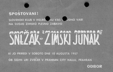 Invitation to the Winter Dance, Invitation to the Snežak - Zimski junak - the Snowman, the Winter Hero Dance 1957, August 1957
