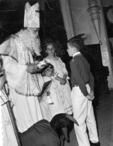 St Nicholas giving gifts to children 1958, St Nicholas - sv Miklavž giving gifts to Slovenian children 1958, 1958