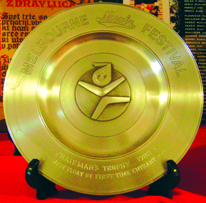 Gold plated metal trophy, Melbourne Moomba Festival trophy 1980, 1980