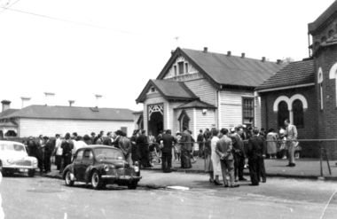 Photo of a gathering after a Mass, Slovenians gathered for the Slovenian Mass in Australian church in 50s, not known